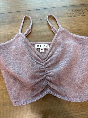 Mauby Dusty Rose Ribbed V-Neck Ruched Crop Cami